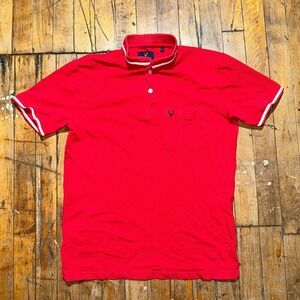 Allen Solly Polo Shirt Men's Small Red Cotton Embroidered Logo Golf Performance